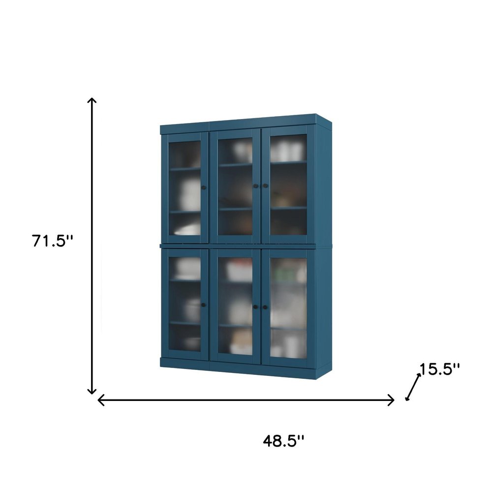 72" Teal Blue Solid Wood Six Door Pantry Or Storage Closet — view 3
