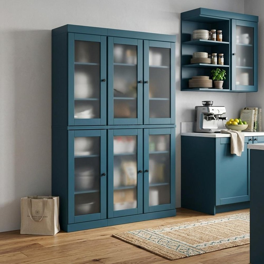 72" Teal Blue Solid Wood Six Door Pantry Or Storage Closet HomeRoots