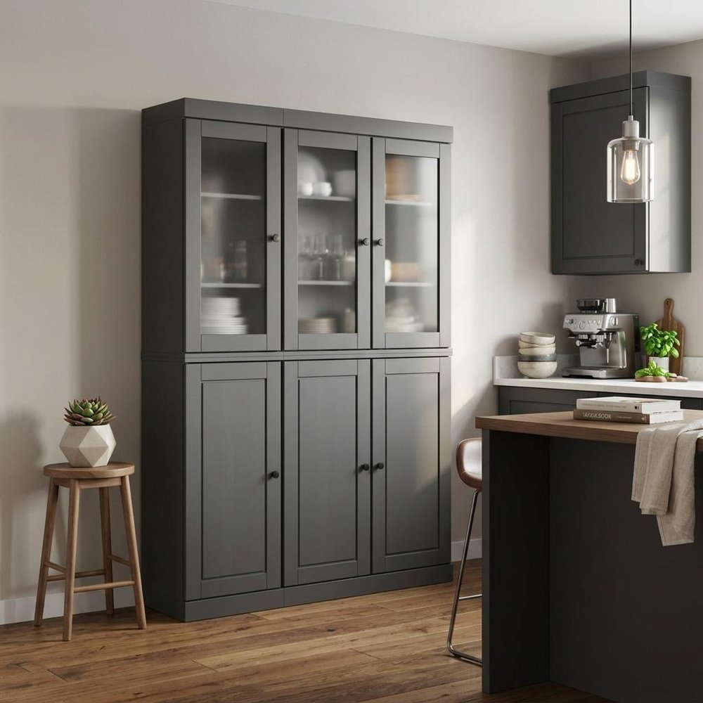 72" Gray Solid Wood Six Door Pantry Or Storage Closet — view 4