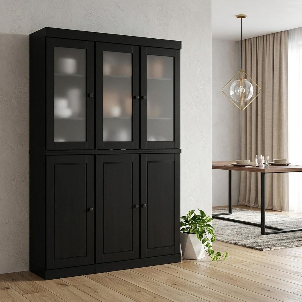72" Black Solid Wood Six Door Pantry Or Storage Closet HomeRoots