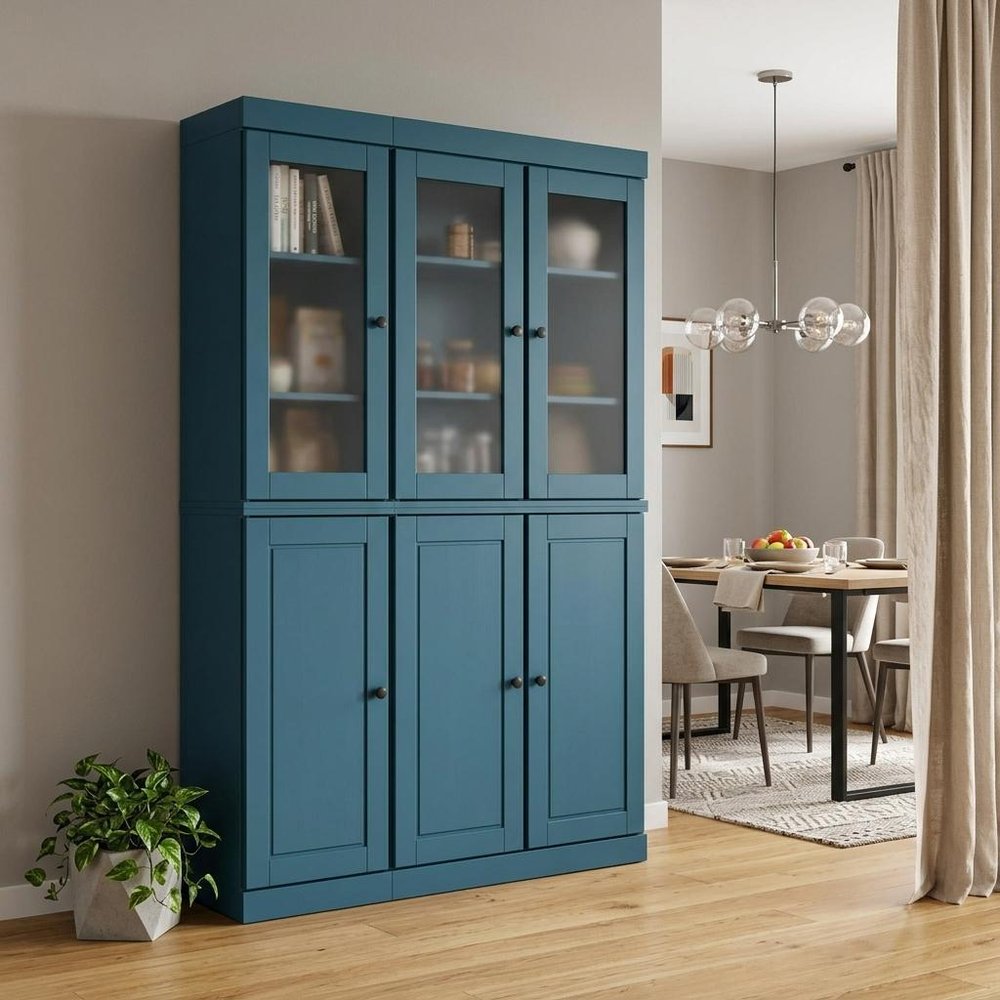 72" Teal Blue Solid Wood Six Door Pantry Or Storage Closet — view 2