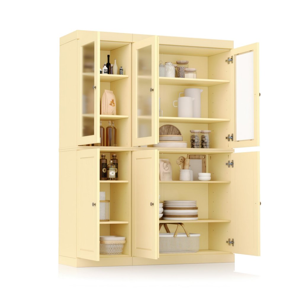 72" Yellow Solid Wood Six Door Pantry Or Storage Closet — view 1