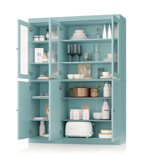 72" Aqua Solid Wood Six Door Pantry Or Storage Closet HomeRoots