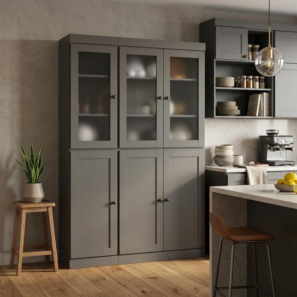 72" Gray Solid Wood Six Door Pantry Or Storage Closet HomeRoots