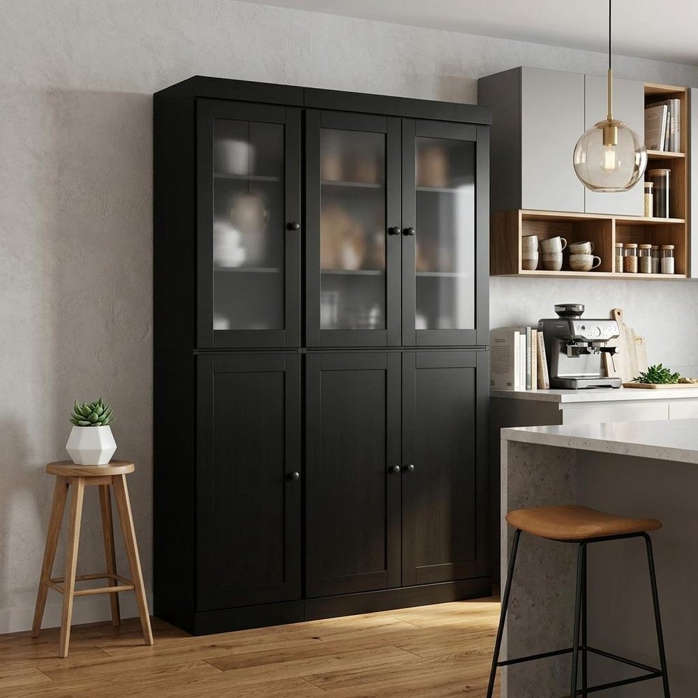 72" Black Solid Wood Six Door Pantry Or Storage Closet — view 3