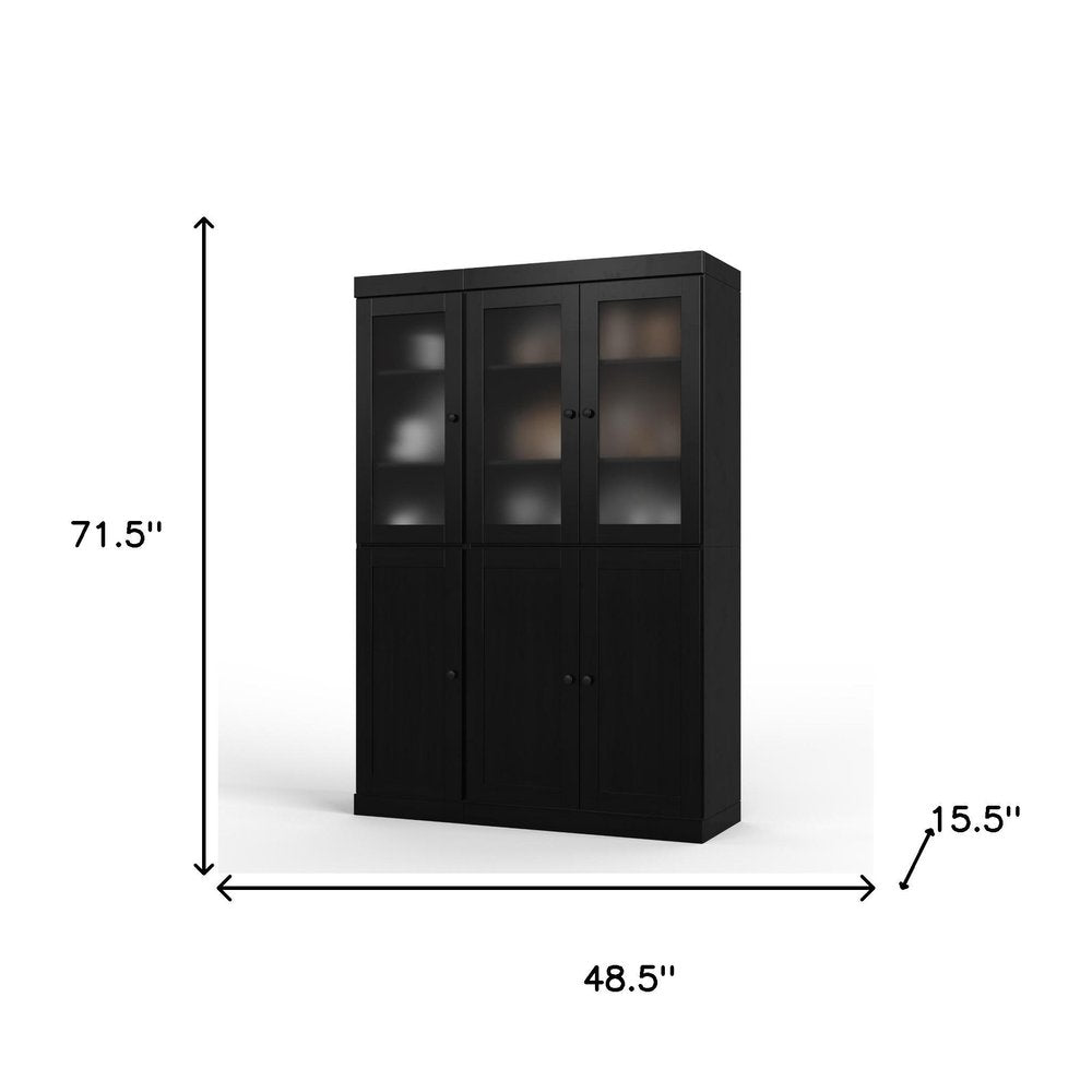 72" Black Solid Wood Six Door Pantry Or Storage Closet — view 1