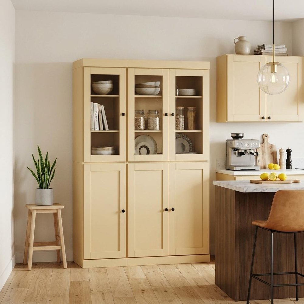 72" Yellow Solid Wood Six Door Pantry Or Storage Closet — view 4