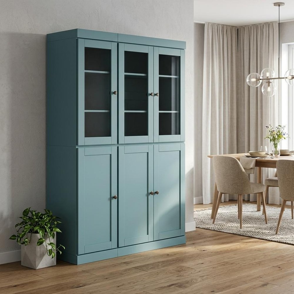 72" Aqua Solid Wood Six Door Pantry Or Storage Closet HomeRoots