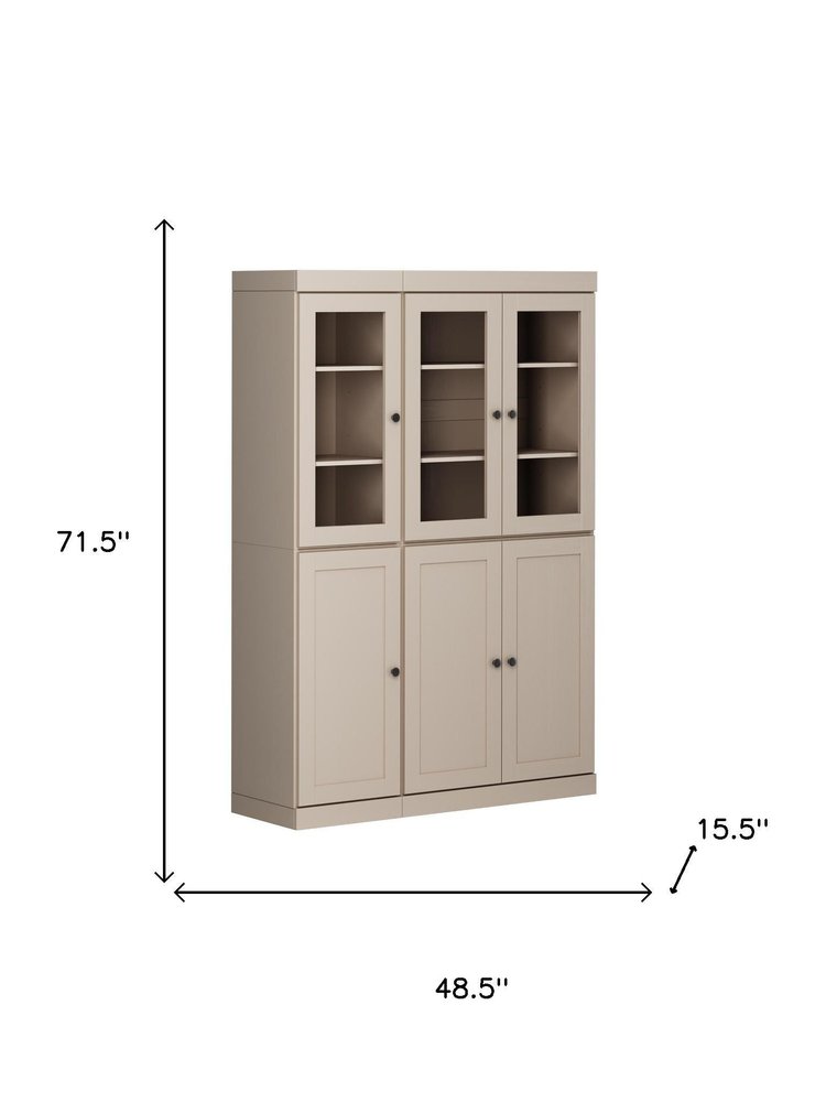 72" Beige Solid Wood Six Door Pantry Or Storage Closet HomeRoots