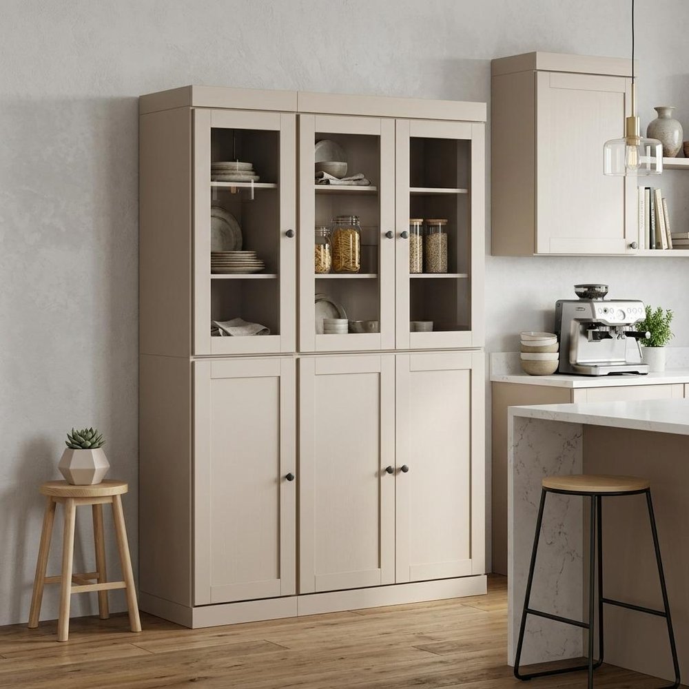 72" Beige Solid Wood Six Door Pantry Or Storage Closet HomeRoots