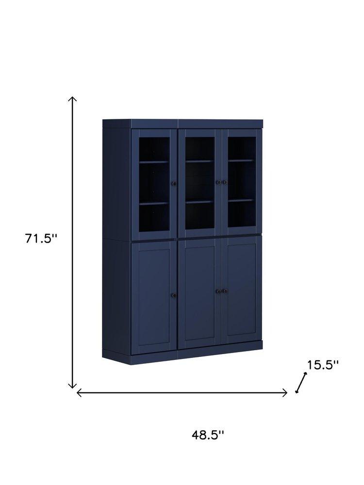 72" Navy Blue Solid Wood Six Door Pantry Or Storage Closet — view 3