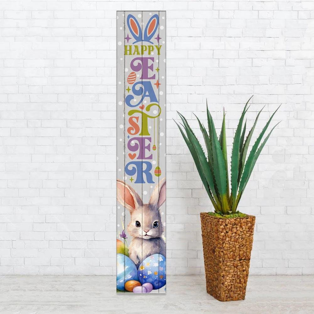 46" Lime Green Blue And White Solid Wood Happy Easter Porch Sign — view 1