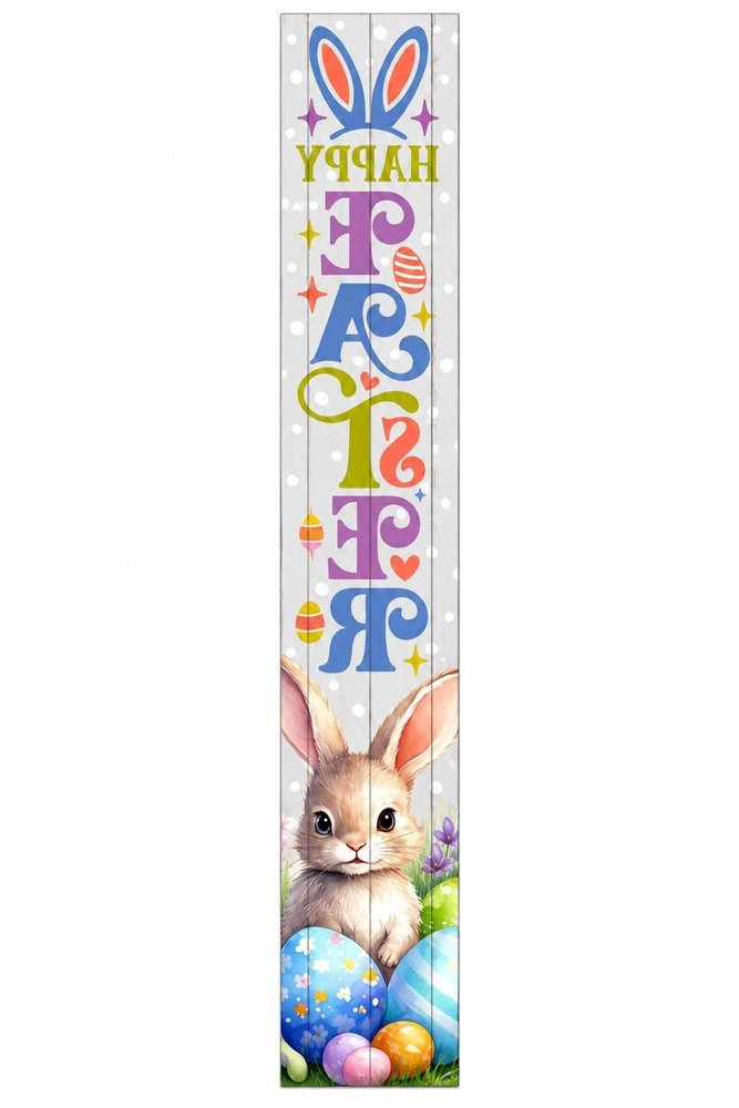 46" Lime Green Blue And White Solid Wood Happy Easter Porch Sign HomeRoots
