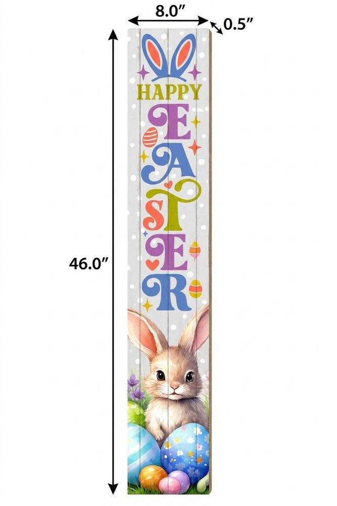 46" Lime Green Blue And White Solid Wood Happy Easter Porch Sign HomeRoots