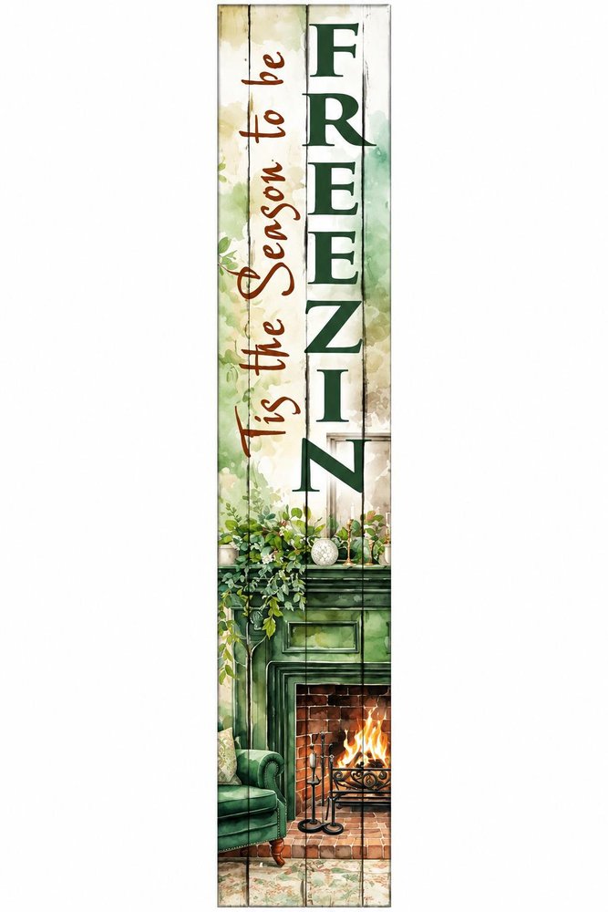 46" Brown White And Green Solid Wood Tis the Season Freezin Porch Sign HomeRoots
