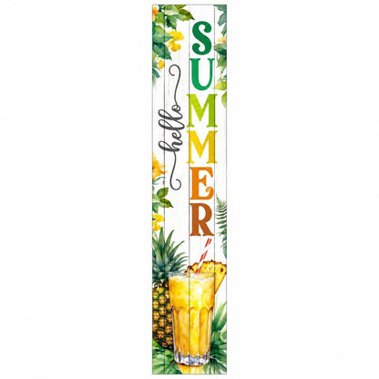 46" Yellow Off White Green And Dark Gray Solid Wood Hello Summer Porch Sign HomeRoots