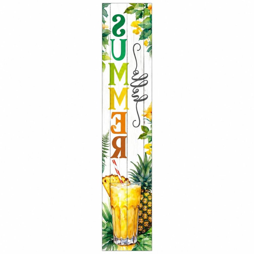 46" Yellow Off White Green And Dark Gray Solid Wood Hello Summer Porch Sign HomeRoots