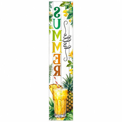 46" Yellow Off White Green And Dark Gray Solid Wood Hello Summer Porch Sign HomeRoots
