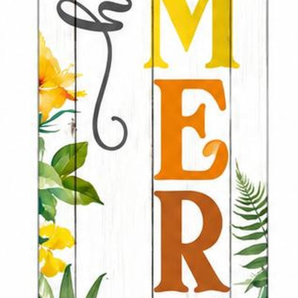 46" Yellow Off White Green And Dark Gray Solid Wood Hello Summer Porch Sign — view 4
