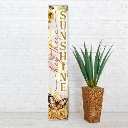 46" Yellow White And Green Solid Wood Hello Sunshine Porch Sign HomeRoots