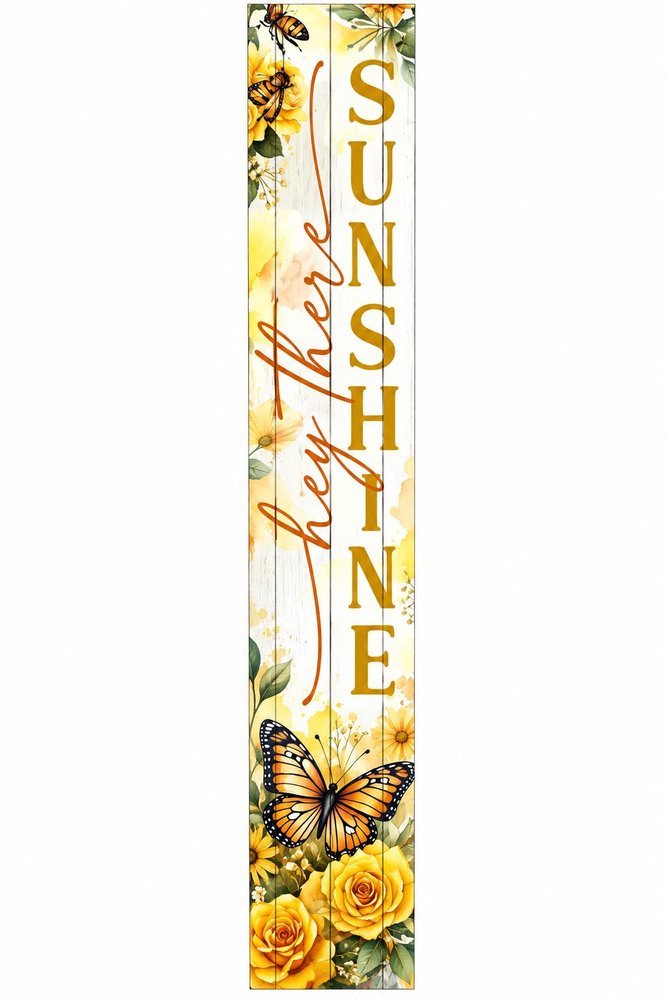 46" Yellow White And Green Solid Wood Hello Sunshine Porch Sign — view 2
