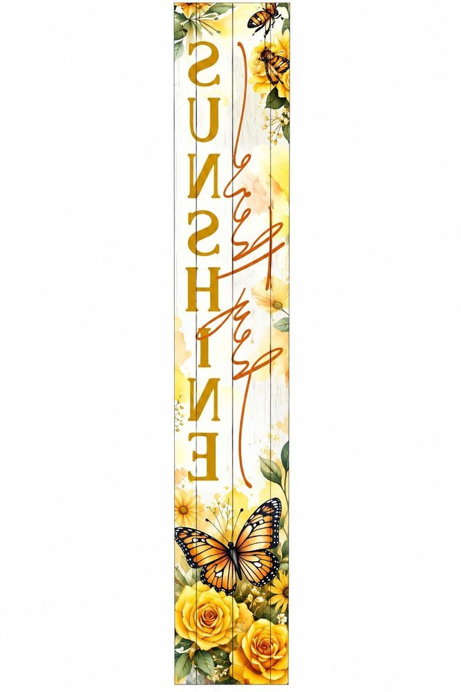 46" Yellow White And Green Solid Wood Hello Sunshine Porch Sign HomeRoots
