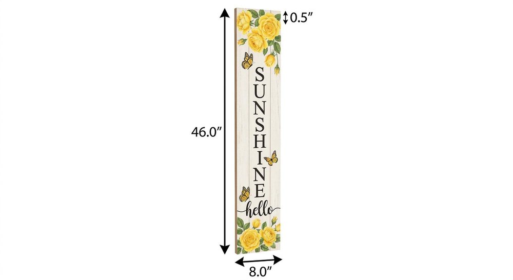 46" Yellow White And Green Solid Wood Hello Sunshine Porch Sign HomeRoots