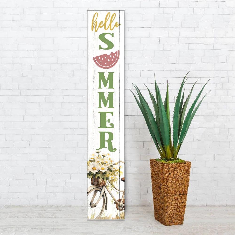 46" Sage White And Yellow Solid Wood Hello Summer Porch Sign HomeRoots