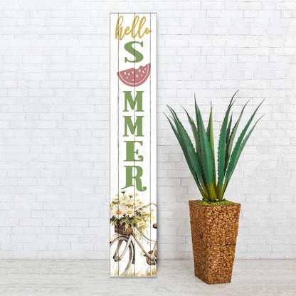 46" Sage White And Yellow Solid Wood Hello Summer Porch Sign HomeRoots