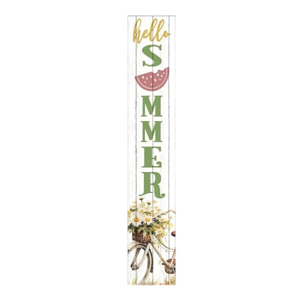 46" Sage White And Yellow Solid Wood Hello Summer Porch Sign HomeRoots