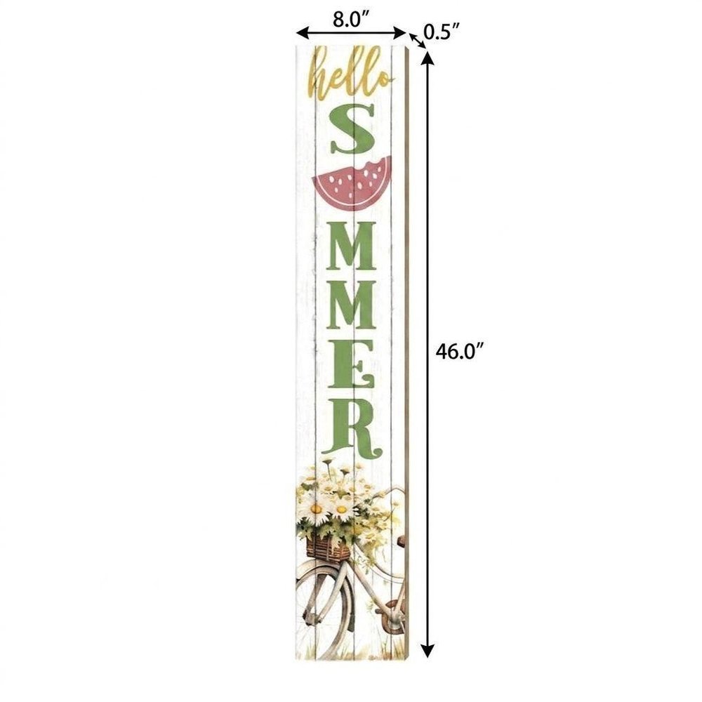 46" Sage White And Yellow Solid Wood Hello Summer Porch Sign HomeRoots
