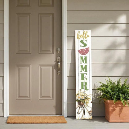 46" Sage White And Yellow Solid Wood Hello Summer Porch Sign HomeRoots