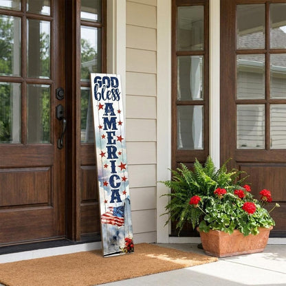 46" Navy Blue Red And White Solid Wood God Bless America Porch Sign HomeRoots