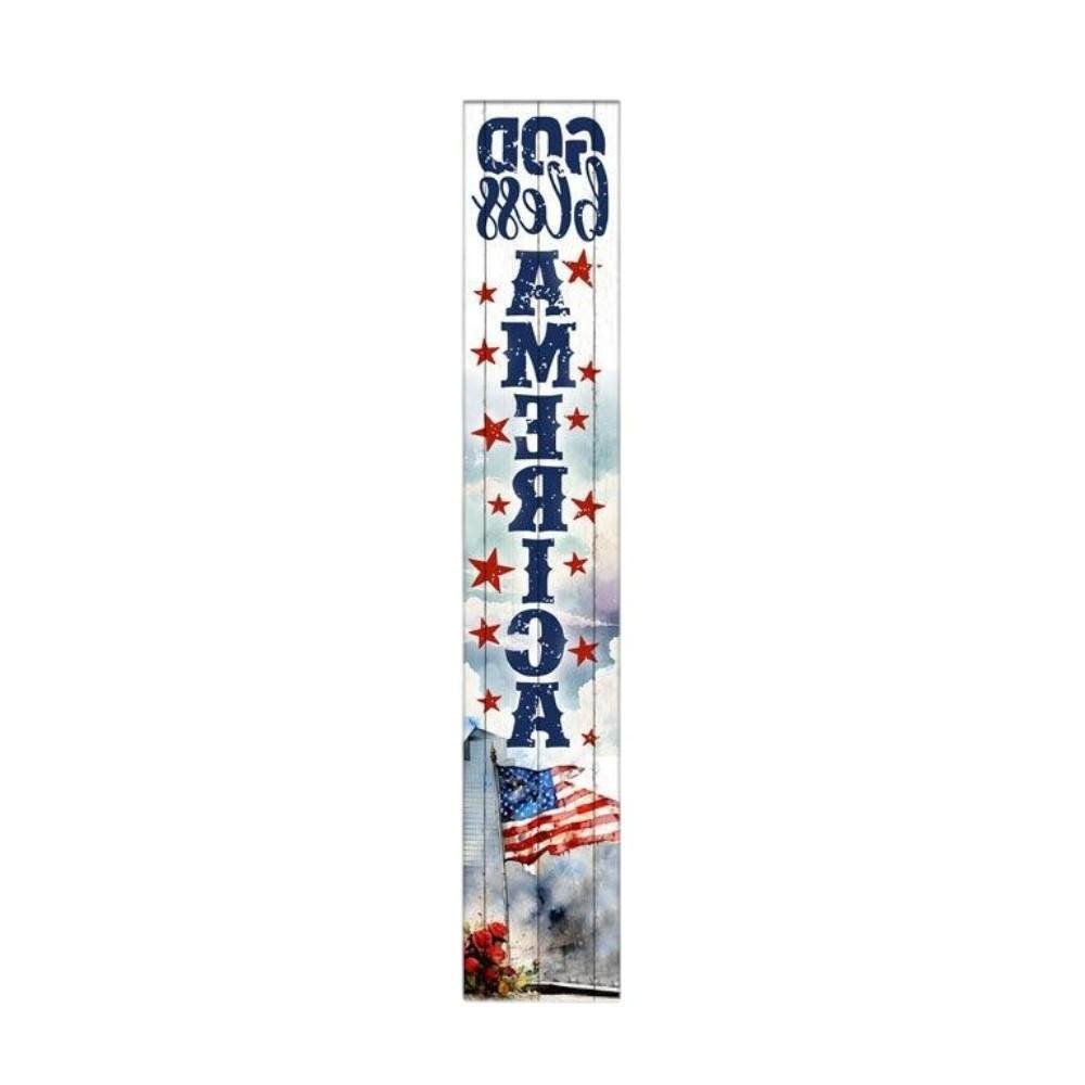 46" Navy Blue Red And White Solid Wood God Bless America Porch Sign — view 7