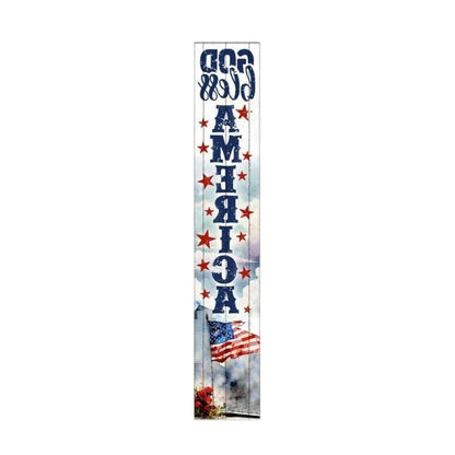 46" Navy Blue Red And White Solid Wood God Bless America Porch Sign HomeRoots