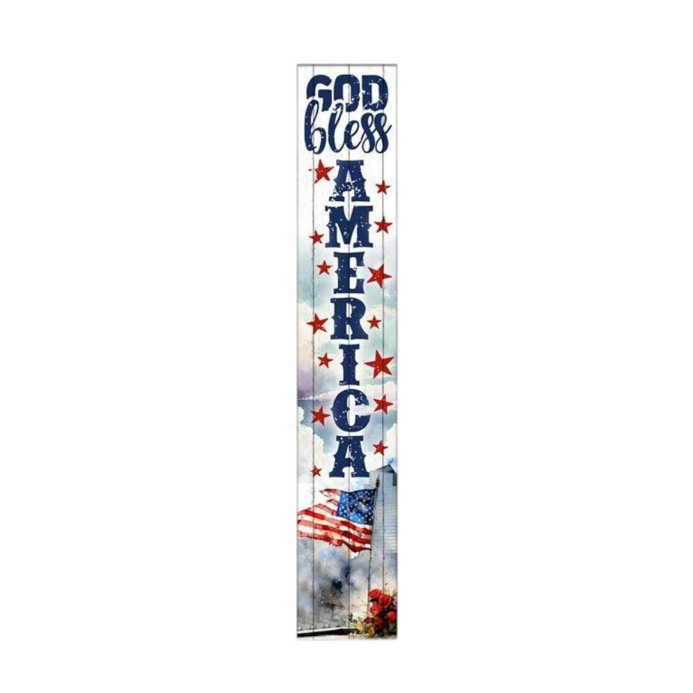 46" Navy Blue Red And White Solid Wood God Bless America Porch Sign HomeRoots