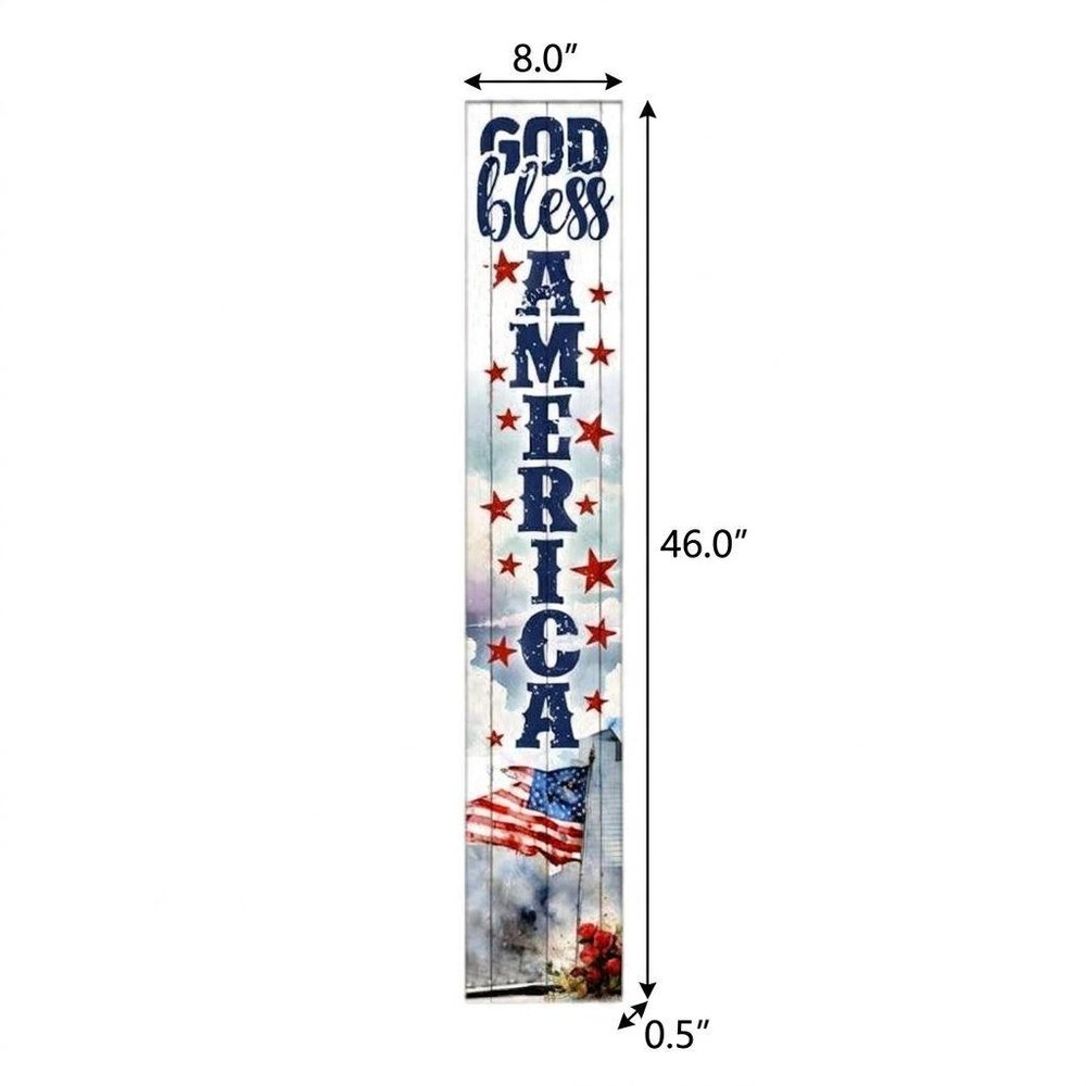 46" Navy Blue Red And White Solid Wood God Bless America Porch Sign HomeRoots