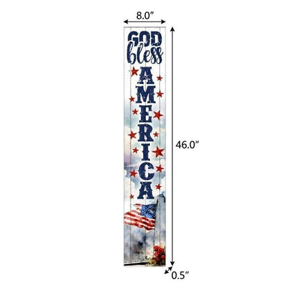 46" Navy Blue Red And White Solid Wood God Bless America Porch Sign HomeRoots