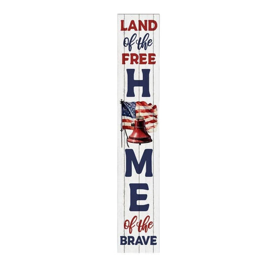 46" Navy Blue Red And White Solid Wood Land of the free Home of the Brave Porch Sign