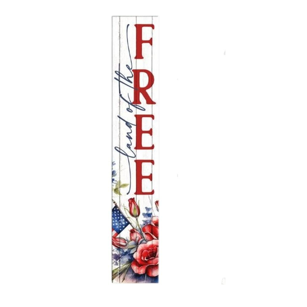 46" Navy Blue Red And White Solid Wood Land of the Free Porch Sign — view 2