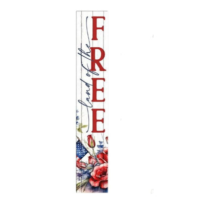 46" Navy Blue Red And White Solid Wood Land of the Free Porch Sign HomeRoots