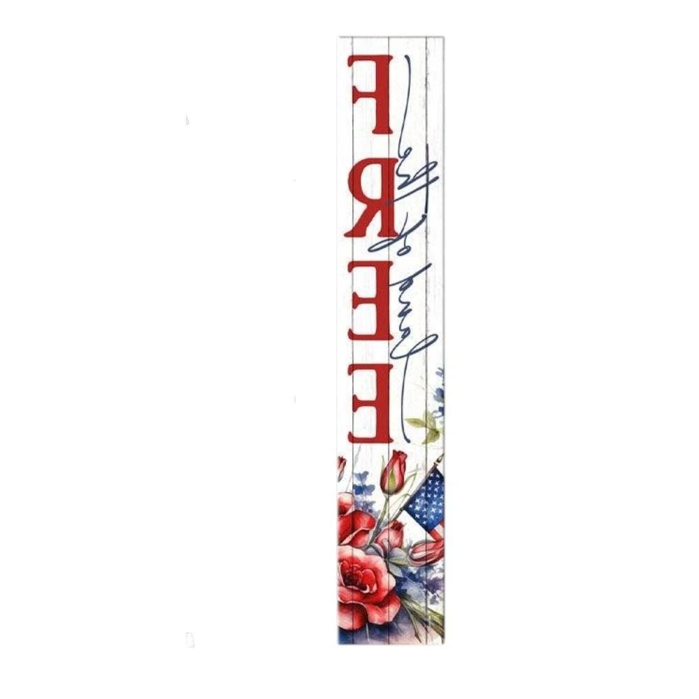 46" Navy Blue Red And White Solid Wood Land of the Free Porch Sign HomeRoots