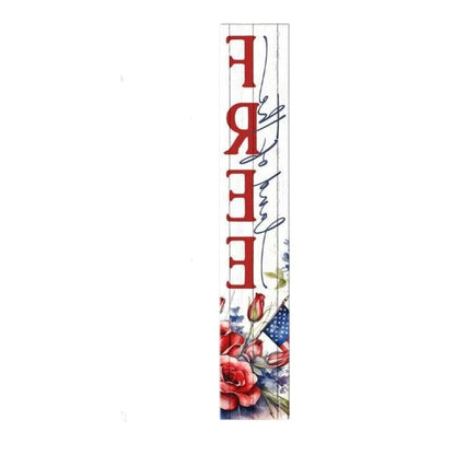 46" Navy Blue Red And White Solid Wood Land of the Free Porch Sign HomeRoots