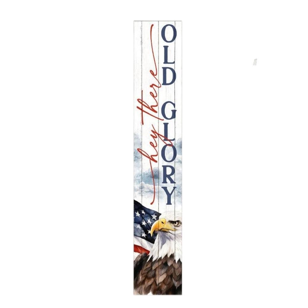 46" Navy Blue Red And White Solid Wood Hey There Old Glory Porch Sign — view 2