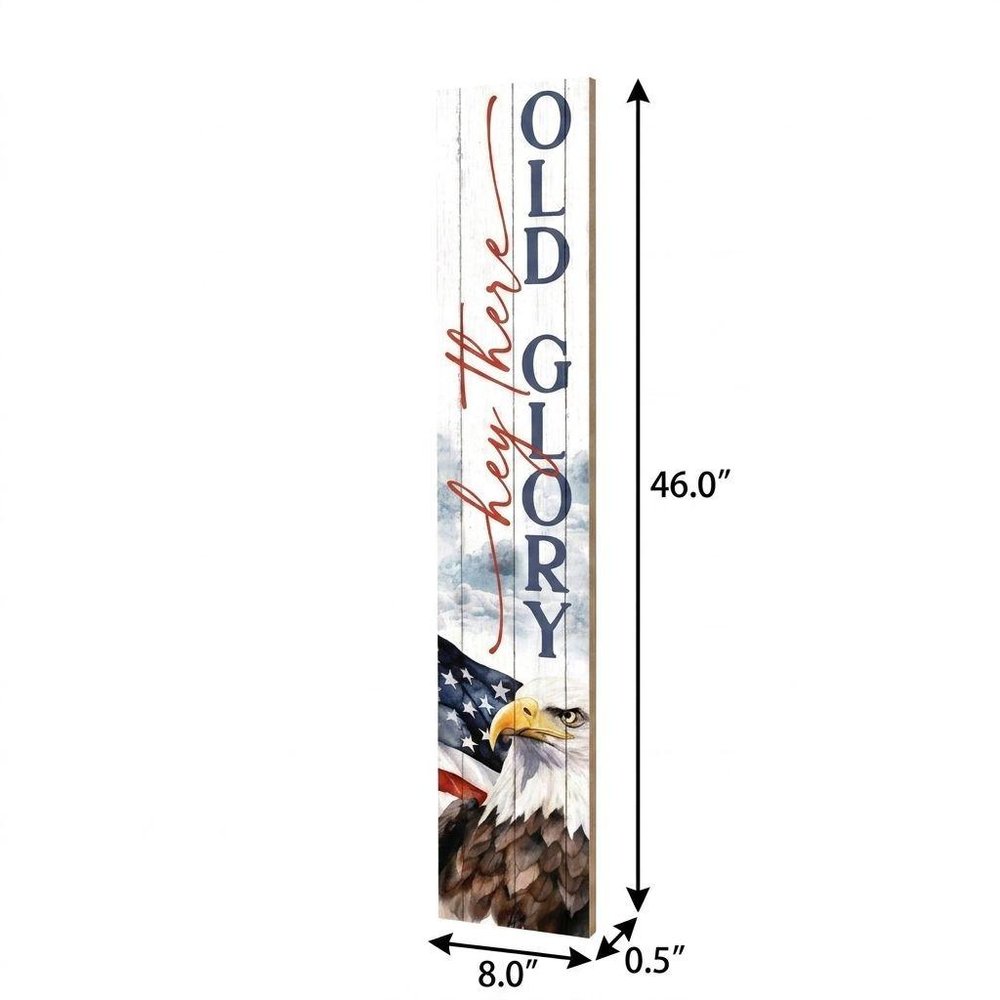 46" Navy Blue Red And White Solid Wood Hey There Old Glory Porch Sign — view 3