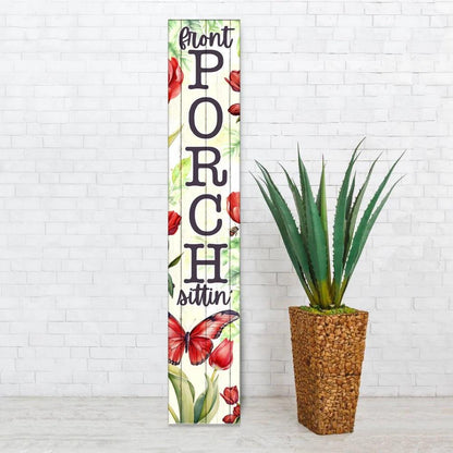 46" Green Red White And Black Solid Wood Front Porch Sittin' Butterfly Porch Sign HomeRoots