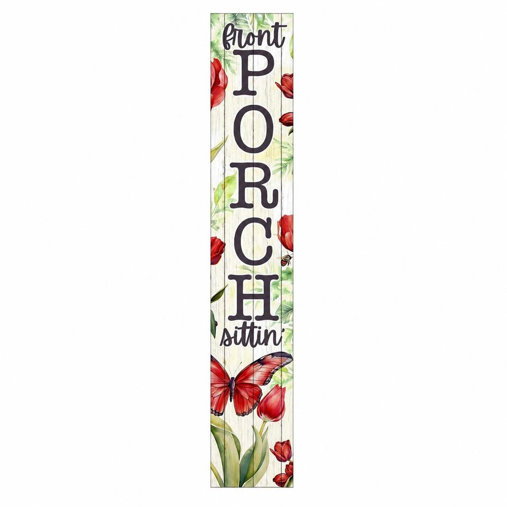 46" Green Red White And Black Solid Wood Front Porch Sittin' Butterfly Porch Sign HomeRoots