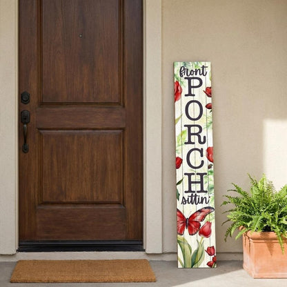 46" Green Red White And Black Solid Wood Front Porch Sittin' Butterfly Porch Sign HomeRoots