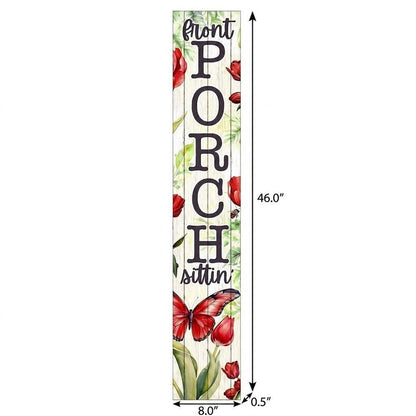 46" Green Red White And Black Solid Wood Front Porch Sittin' Butterfly Porch Sign HomeRoots