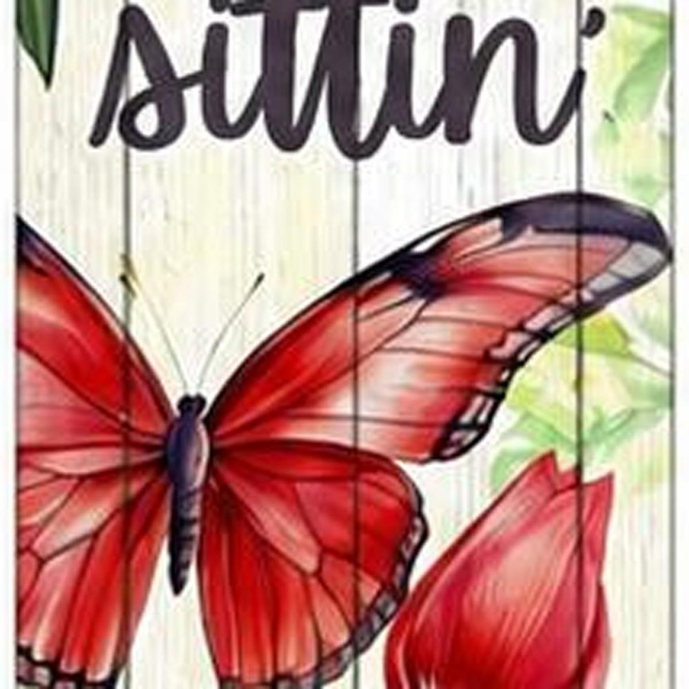 46" Green Red White And Black Solid Wood Front Porch Sittin' Butterfly Porch Sign — view 5